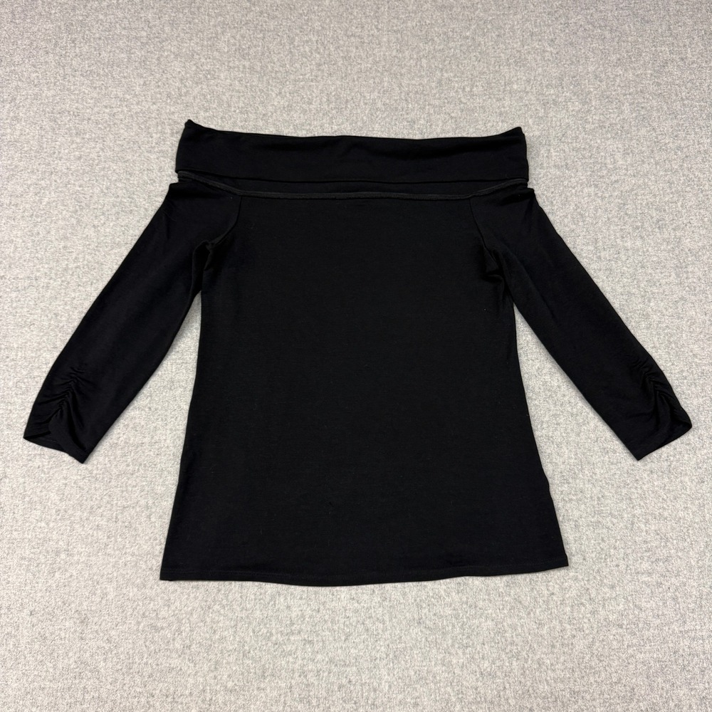 Heather | Off The Shoulder Top | Size Medium | Black | Ruched 3/4 Sleeve Modal